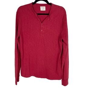 J Crew Mens Medium M Red Cotton Slub Knit Henley Long Sleeve Tee Tshirt Top